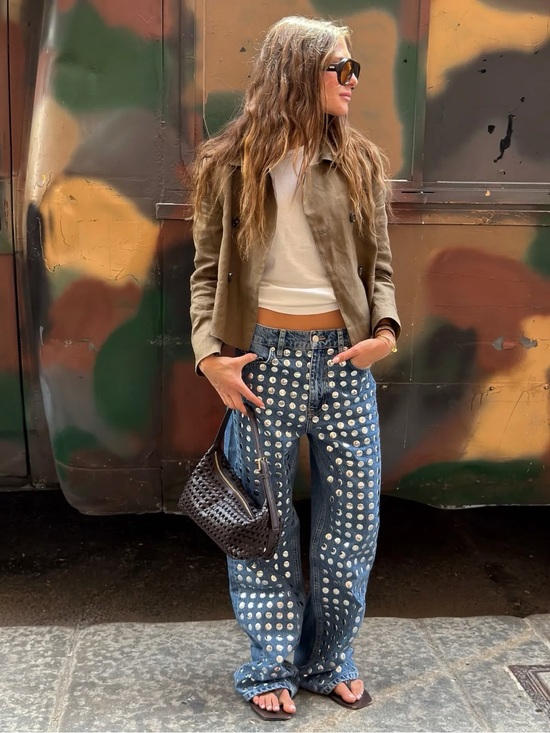House of Harlow 1960 Denim - Light Blue Studded Denim Jeans